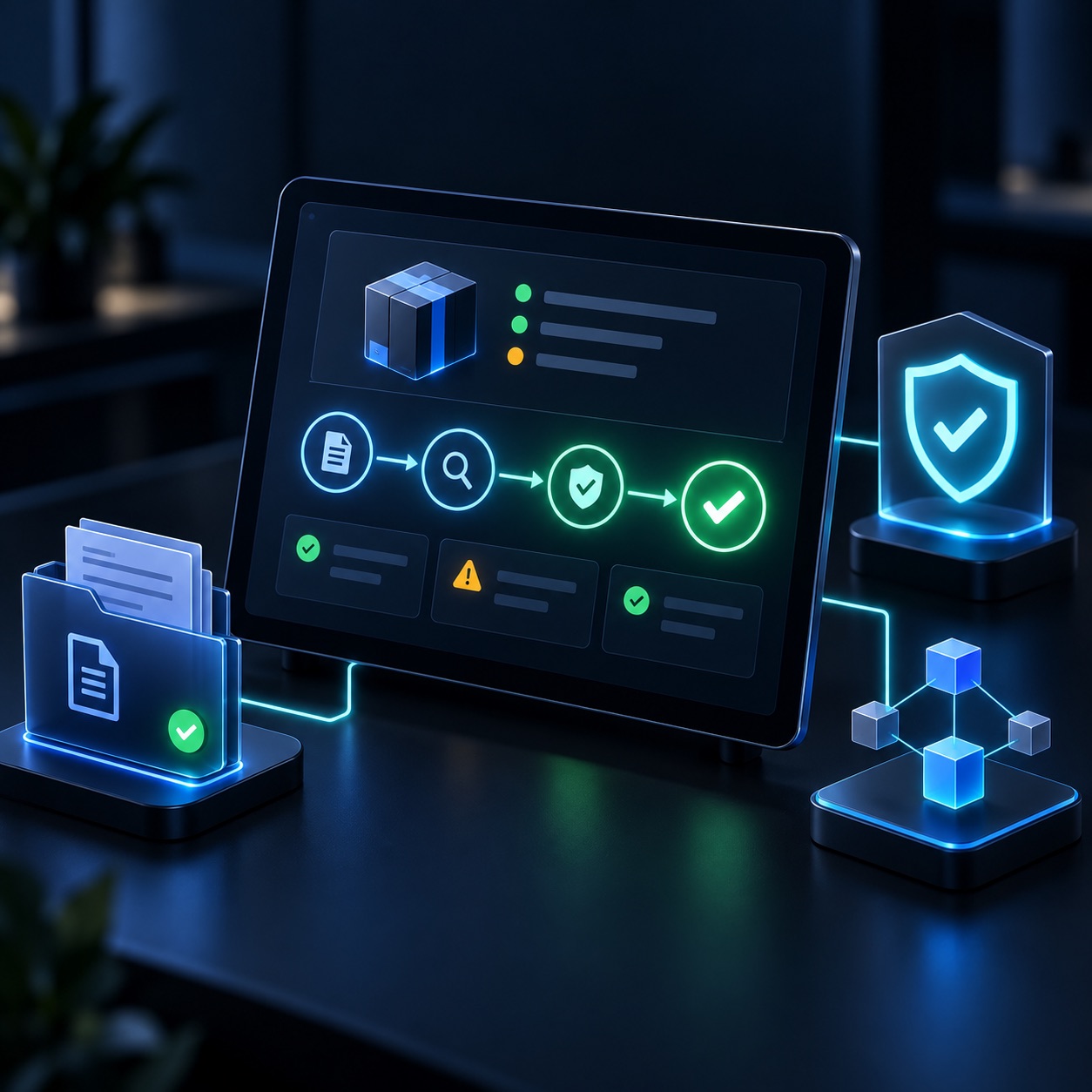 Illustratie van software-releasebeheer met bewijsstukken, risico's en beveiligingscontroles